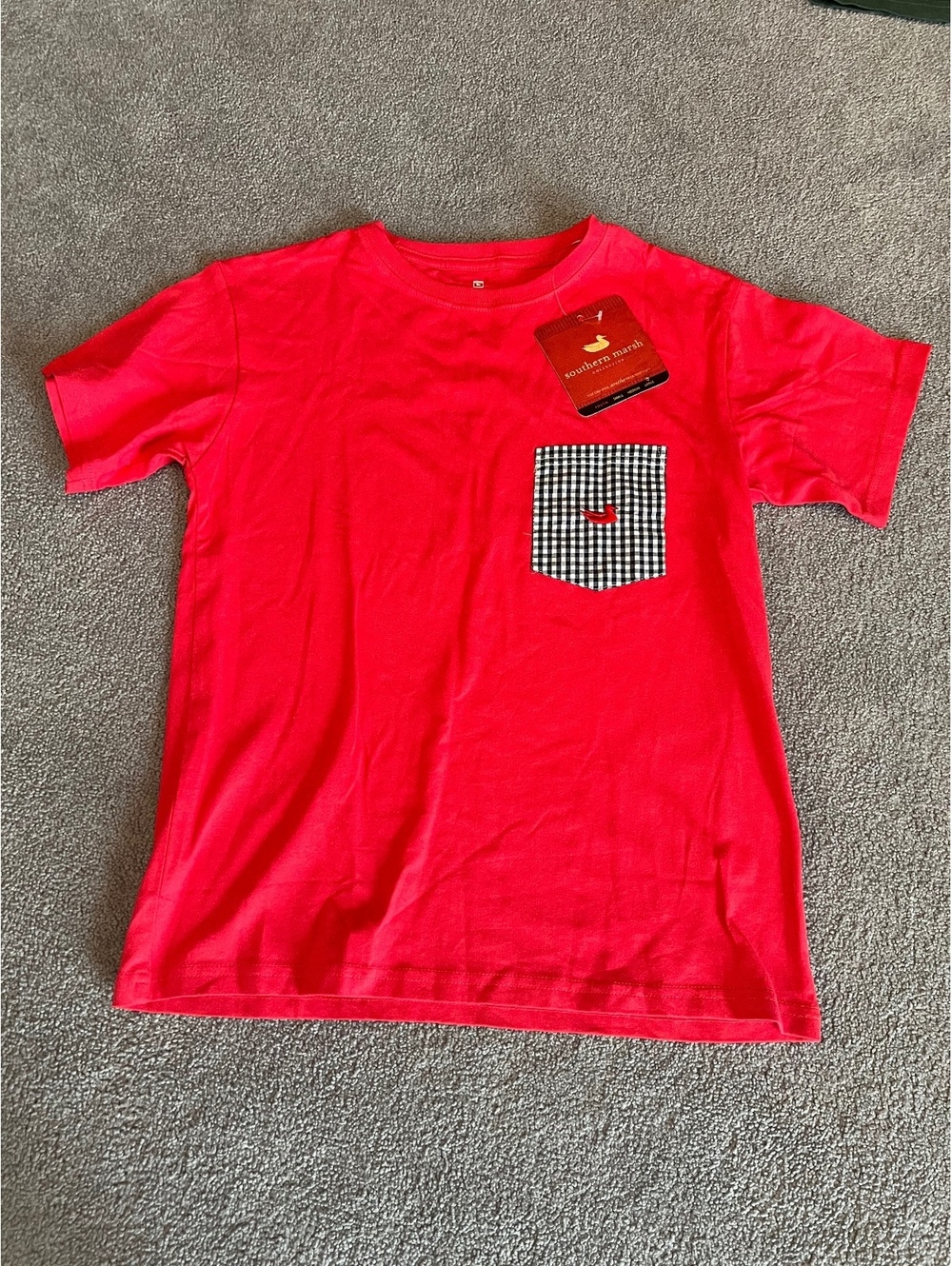 Southern Marsh Youth Large Red T-Shirt with Checkered Pocket